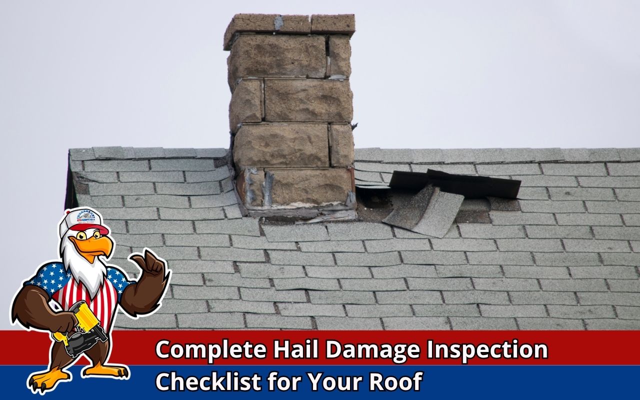 Close-up of roof shingles with visible hail impact dents
