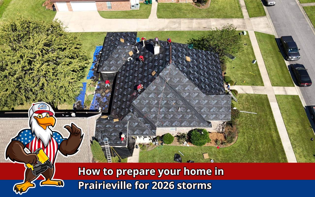 Roofer performing 2026 Storm Prep in Prairieville with a detailed pre-season roof inspection.
