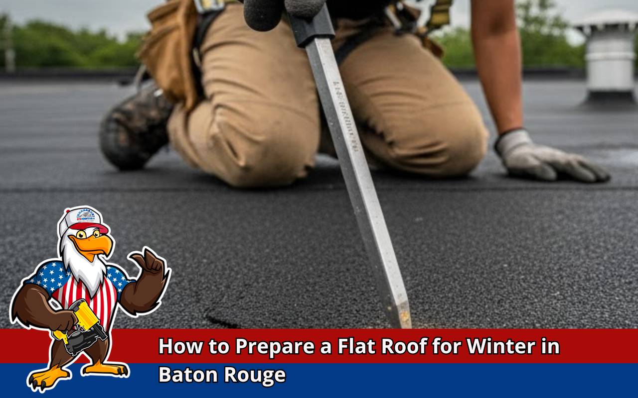 Technician inspecting membrane seams for Flat Roof Winter Prep Baton Rouge