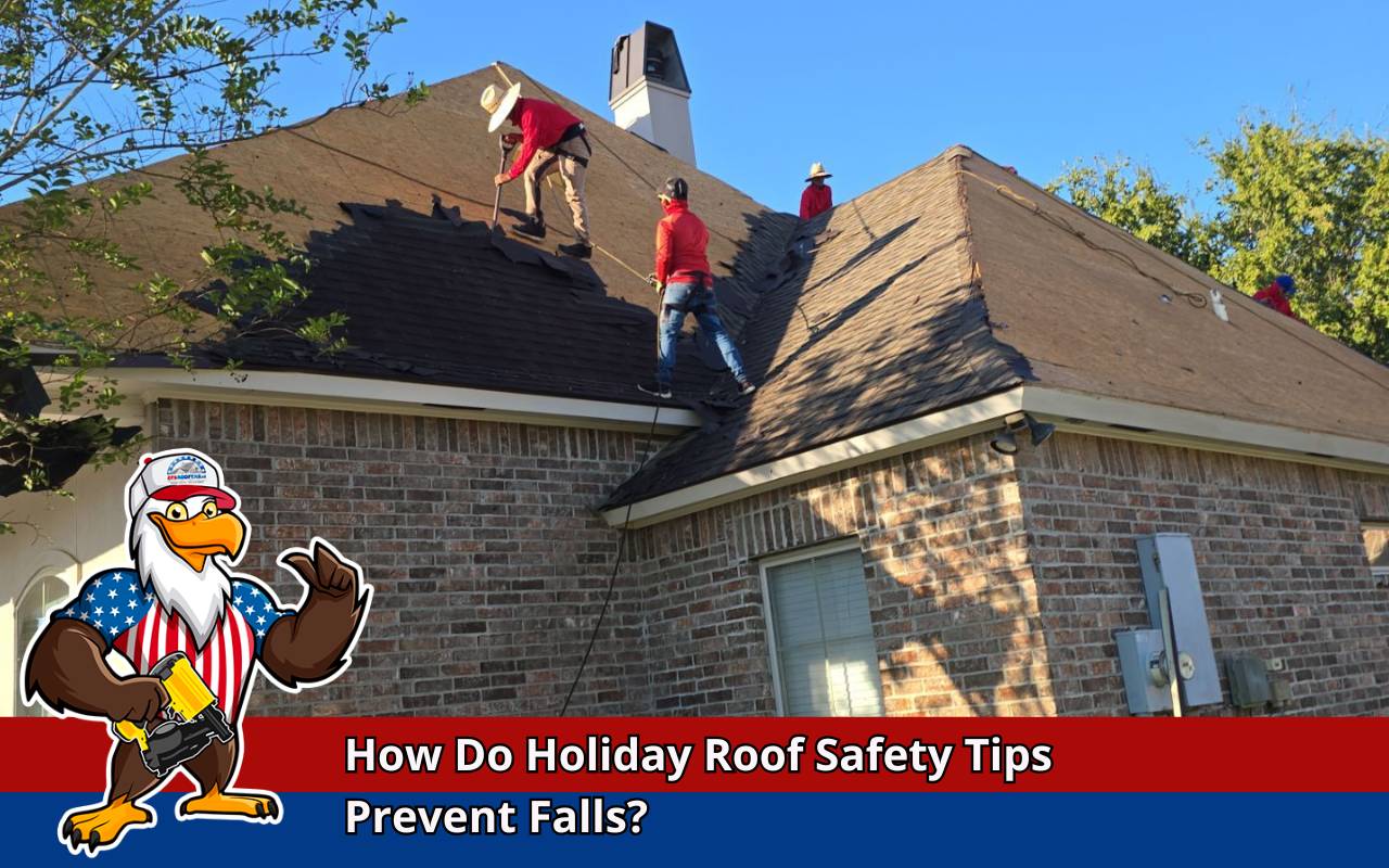 Roofer checking roof load capacity before installing holiday décor following Holiday Roof Safety Tips.