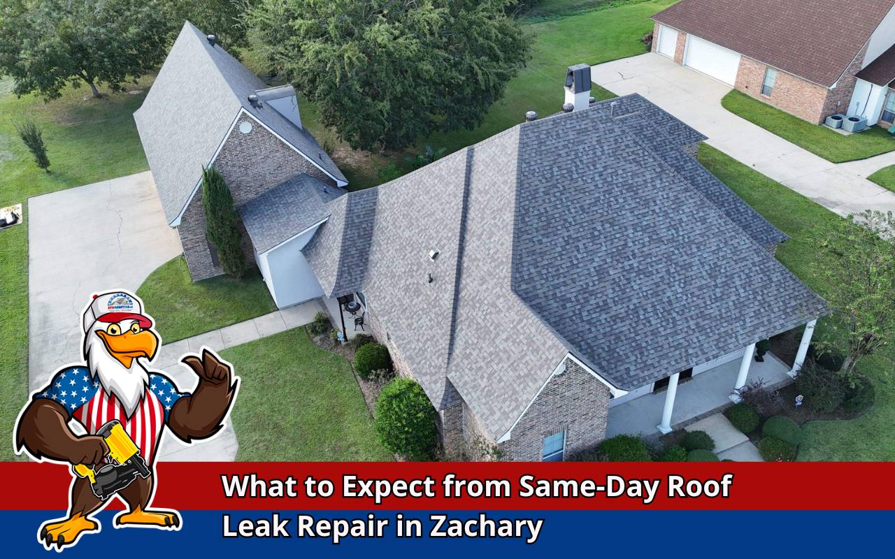 Technician performing Same-Day Roof Leak Repair in Zachary with a detailed attic moisture inspection