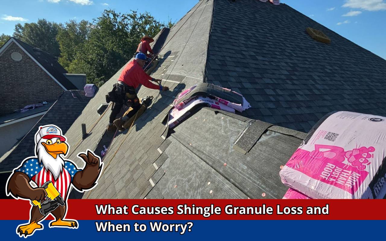 Granules in gutters showing early Shingle Granule Loss Causes