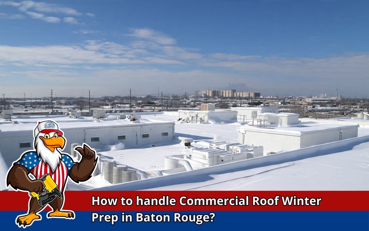 Clearing roof drains to improve drainage during commercial roof winter prep in Baton Rouge
