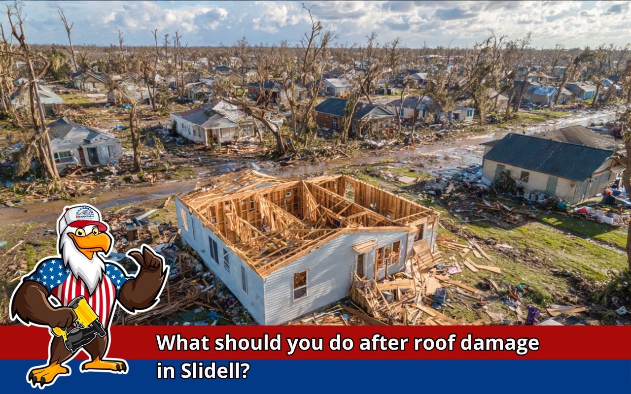 Commercial crew providing emergency roofing services in Slidell after storm damage