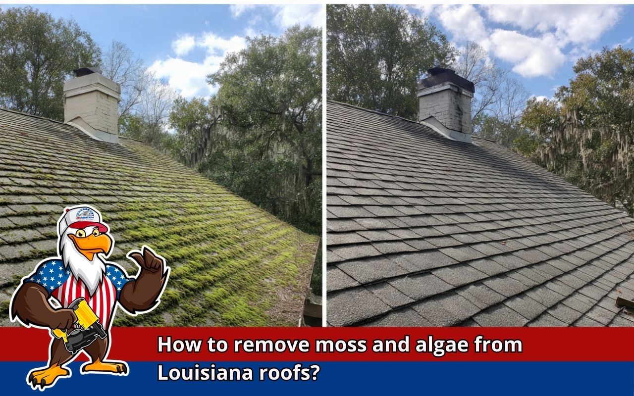 Before-and-after Moss and Algae Removal for Roofs in Louisiana on asphalt shingles
