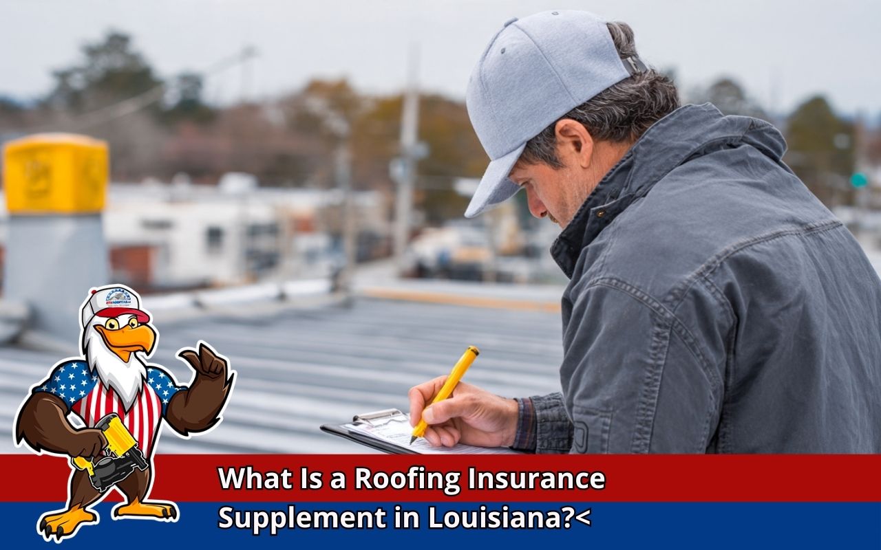 Commercial checklist for a roofing insurance supplement in Louisiana with photos, estimate, and permits.